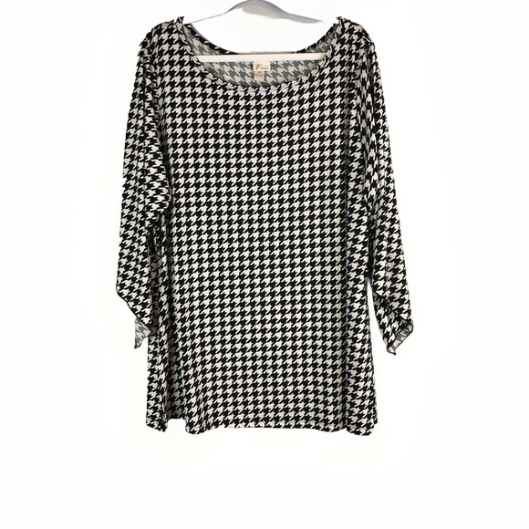 Venezia Tops - Venezia Womens Top 22/24 Long Sleeve Black White Houndstooth Pattern Made In USA